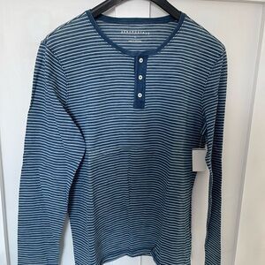 Aeropostale Mens long sleeve striped Henley shirt blue LARGE NEW NWT